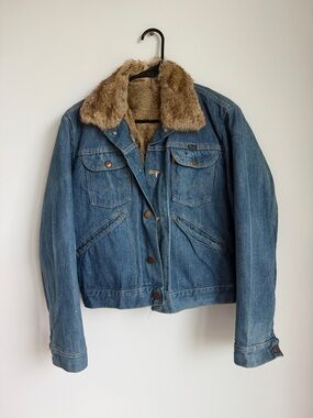 Rare vintage 70’s wrangler denim jacket real rabbit fur lined